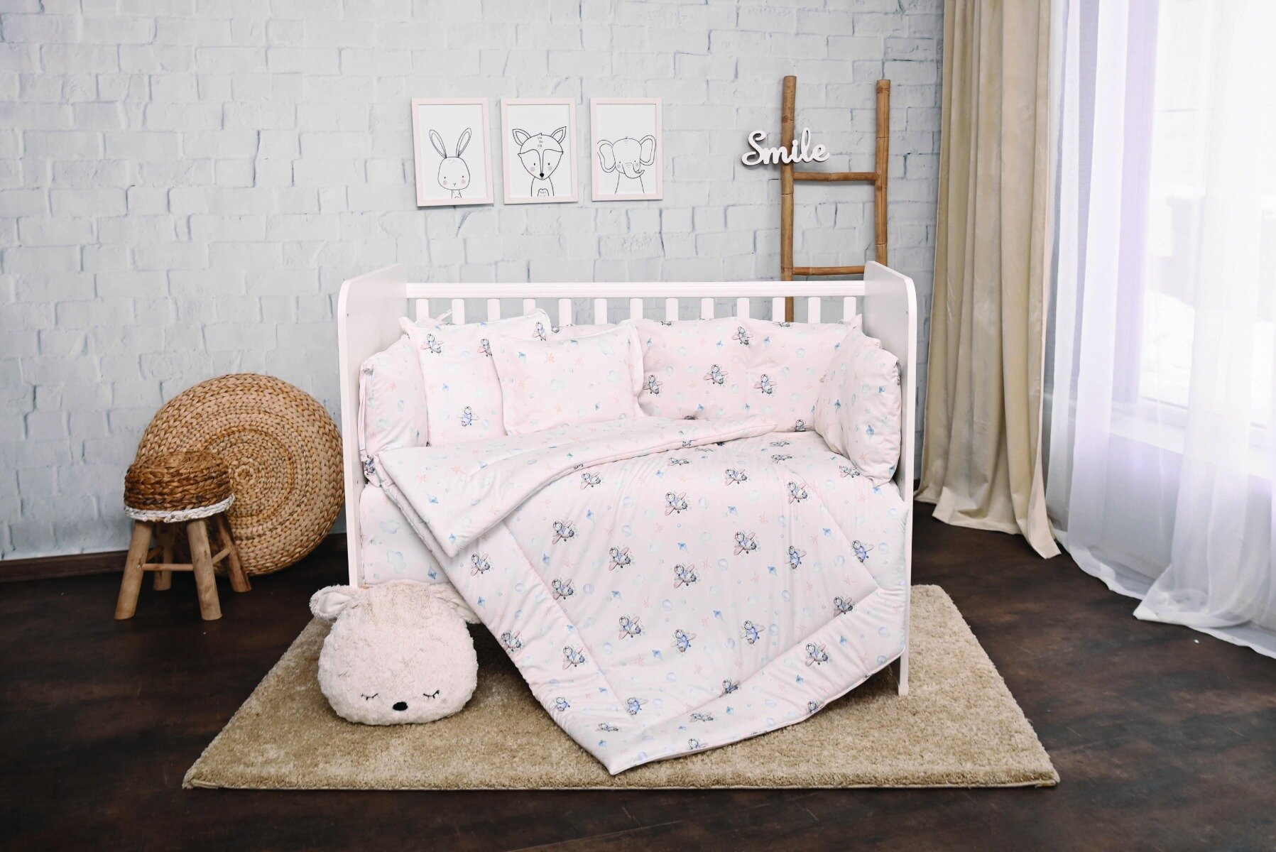 LORELLI Set lenjerie de pat cu 7 piese din bumbac ranforce Lily Beige Bunnies
