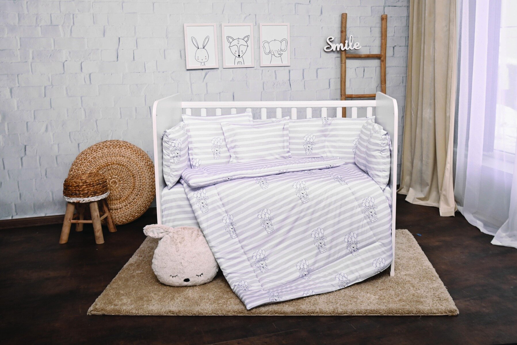 LORELLI Set lenjerie de pat cu 7 piese din bumbac ranforce Lily Grey Striped