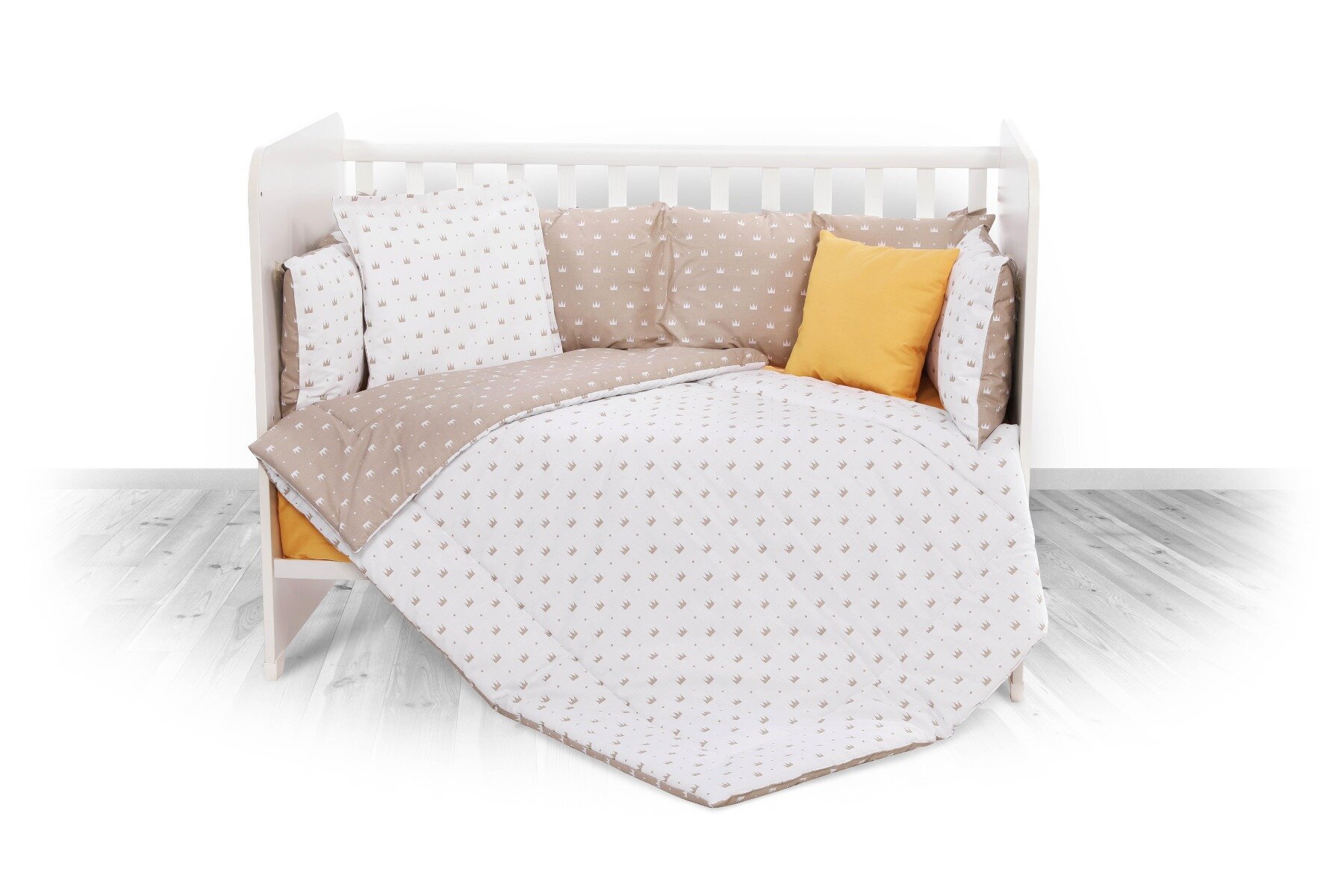 LORELLI Set lenjerie de pat cu 8 piese din bumbac ranforce 70 x 140 cm Crowns Latte