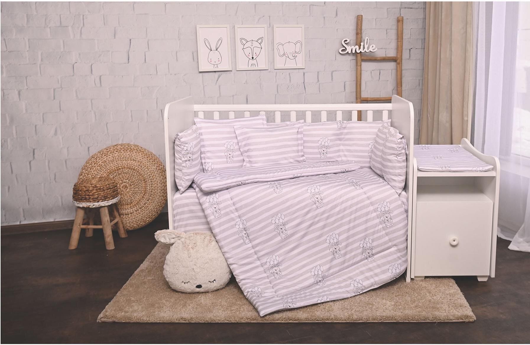 LORELLI Set lenjerie de pat cu 8 piese din bumbac ranforce Trend Grey striped