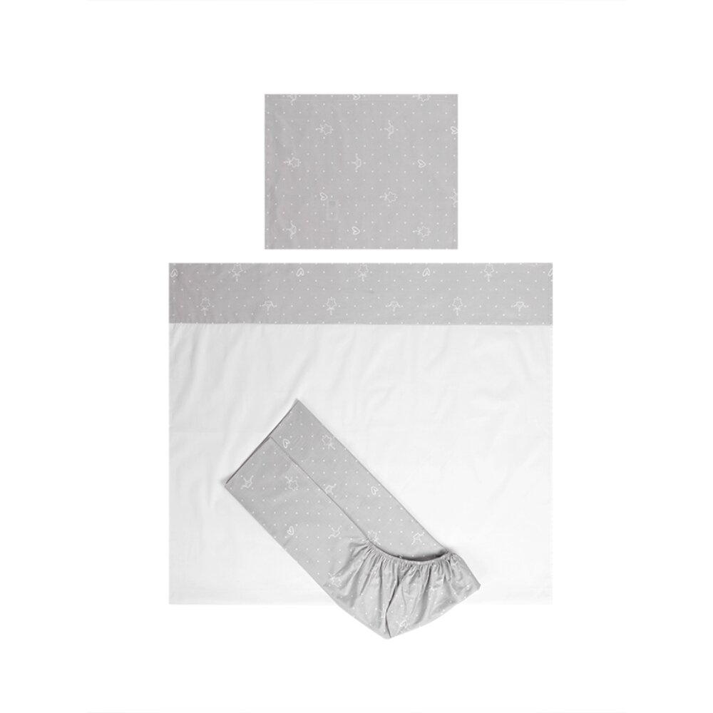 LORELLI Set lenjerie pat 3 piese bumbac ranforce Tiny Dream 60 x 120 cm Bear Grey