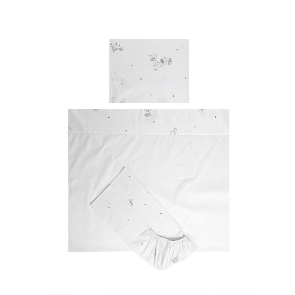 LORELLI Set lenjerie pat 3 piese bumbac ranforce Tiny Dream 60 x 120 cm Giraffe White