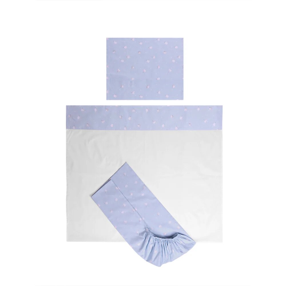 LORELLI Set lenjerie pat 3 piese bumbac ranforce Tiny Dream 60 x 120 cm Train Blue