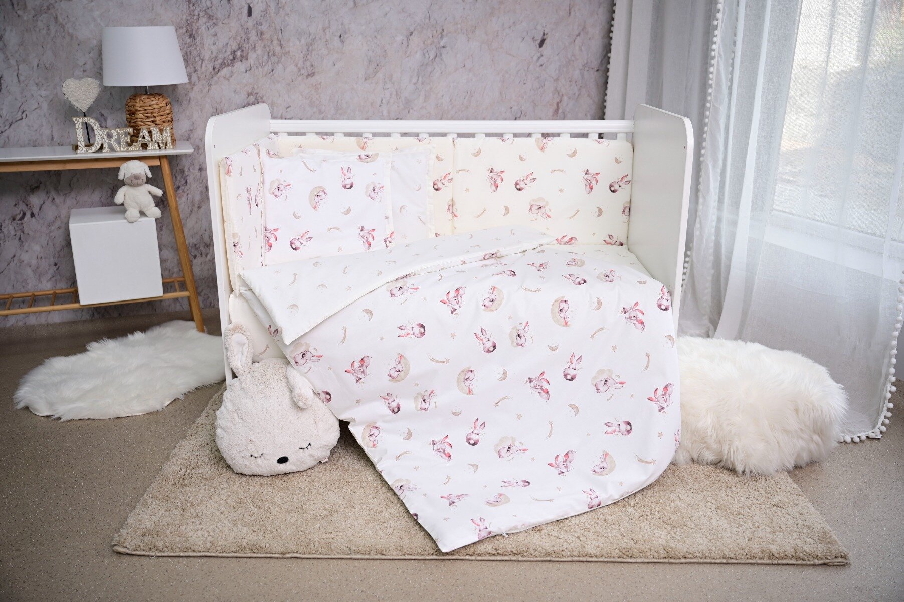 LORELLI Set lenjerie pat 60 x 120 cm Smile Bumbac Ranforce Beige Bunnies