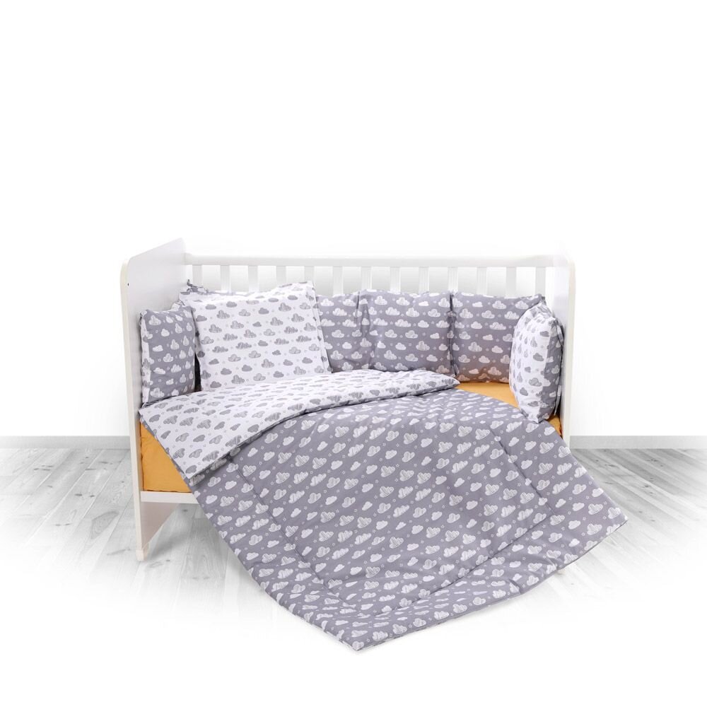 LORELLI Set lenjerie pat 7 Piese Bumbac Ranforce Lilly Clouds Grey