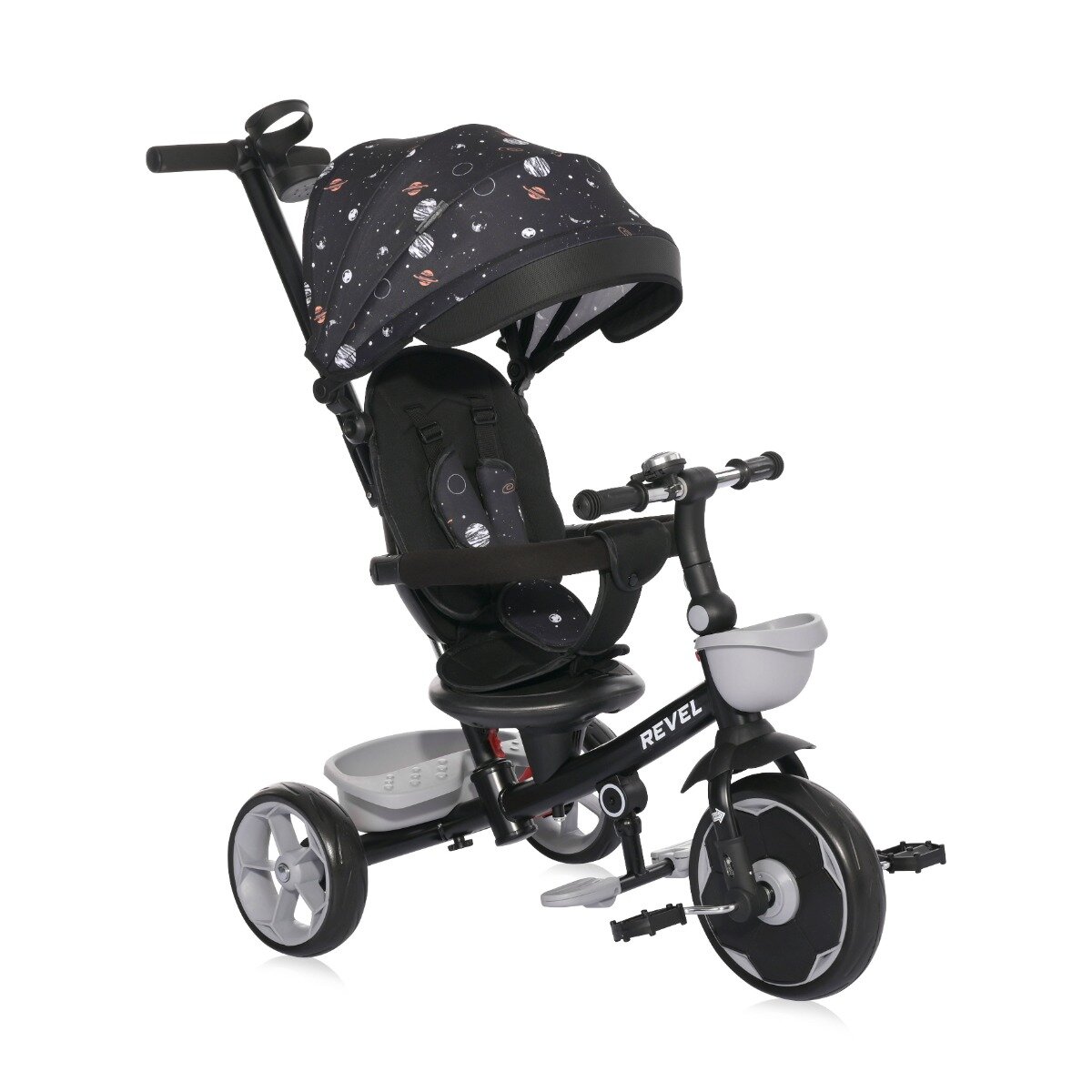 LORELLI Tricicleta pentru copii cu sezut rotativ la 360 grade Revel 1-5 ani Black Cosmos