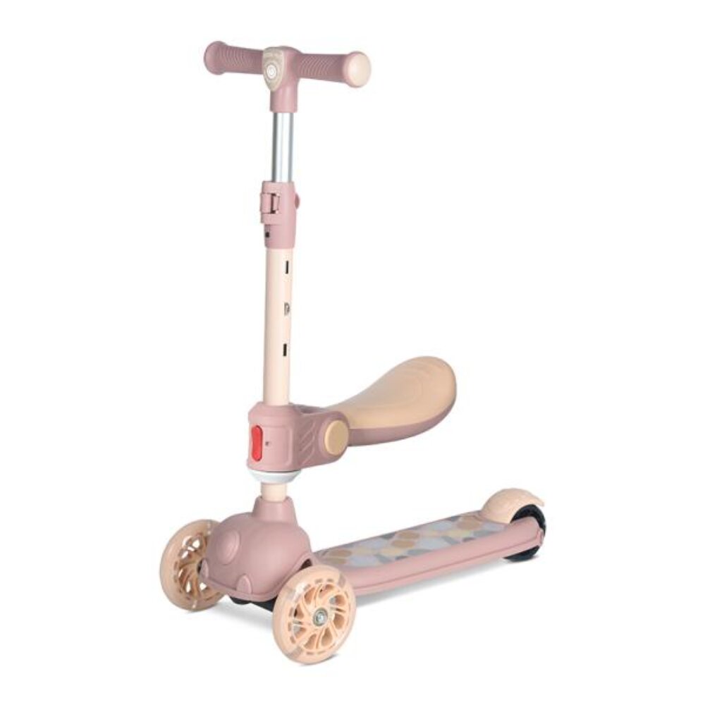 LORELLI Trotineta Jetster Plus pana la 20 kg scaun pliabil si reglabil 4 pozitii roti din silicon cu leduri colorate Beige