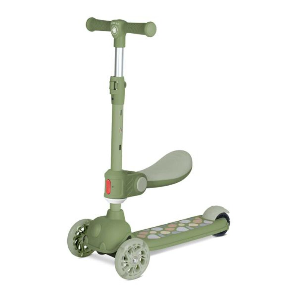 LORELLI Trotineta Jetster Plus pana la 20 kg scaun pliabil si reglabil 4 pozitii roti din silicon cu leduri colorate Green