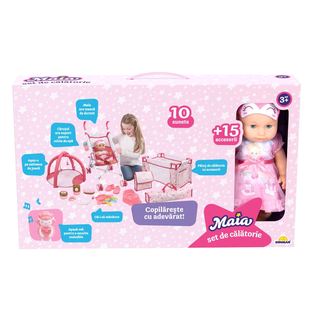 Maia Set de calatorie cu papusa bebelus 15 accesorii
