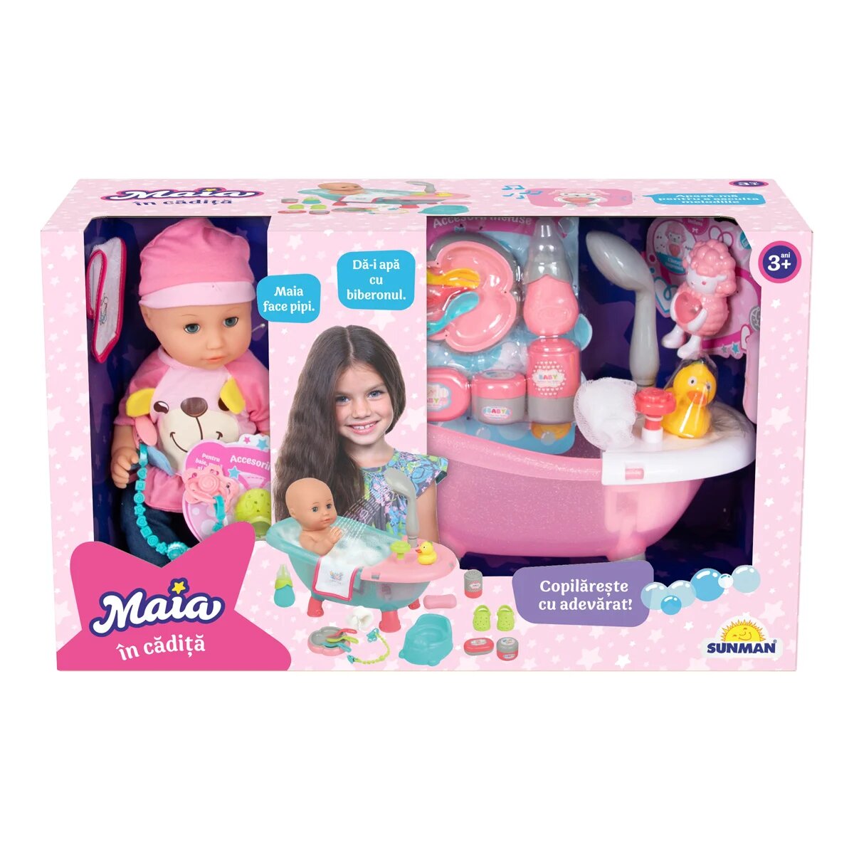 Maia Set de joaca cu papusa bebelus in cadita