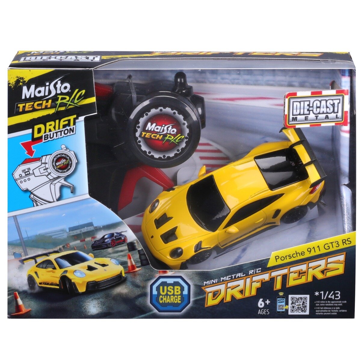 Maisto Masina metalica cu telecomanda Drifters Porsche 911 GT3 RS 1:43 Galben