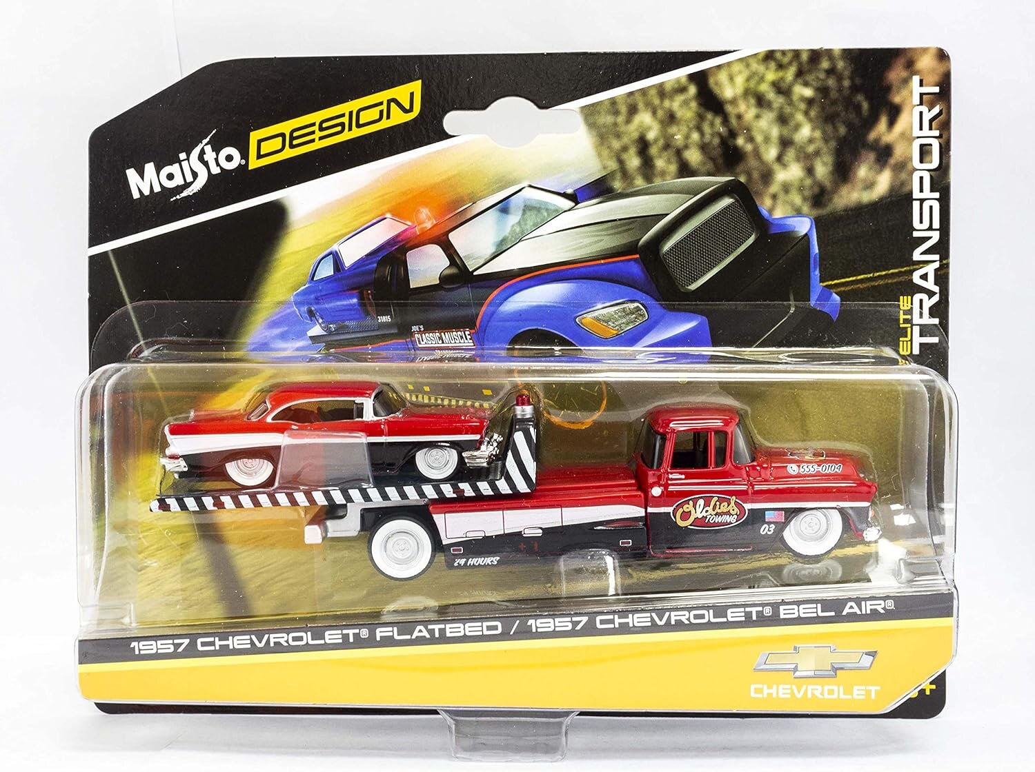 Maisto Masinuta Chevrolet Flatbed Trailer si Chevrolet Bel Air Red 1:64