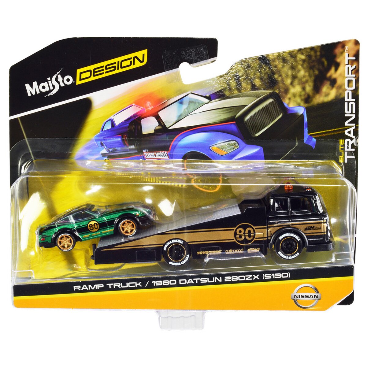 Maisto Masinuta Elite Transport Ramp Truck si 1980 Datsun 280ZX 1:64