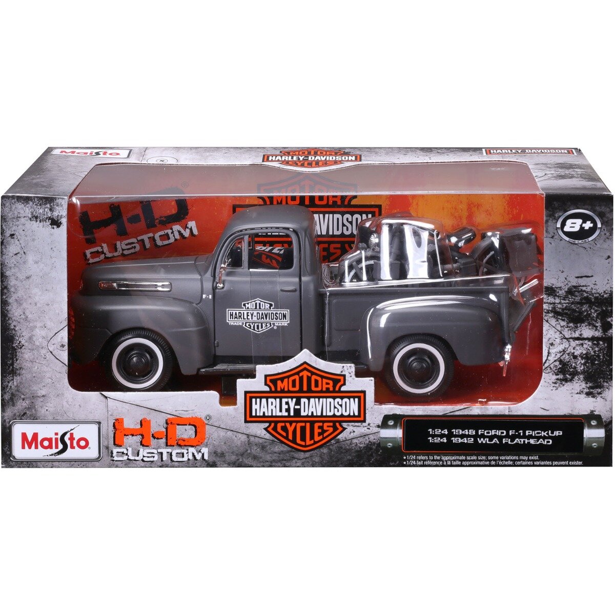 Maisto Set masina si motocicleta H-D Custom 1948 Ford F1 Pick Up si 1942 WLA Flathead 1:24