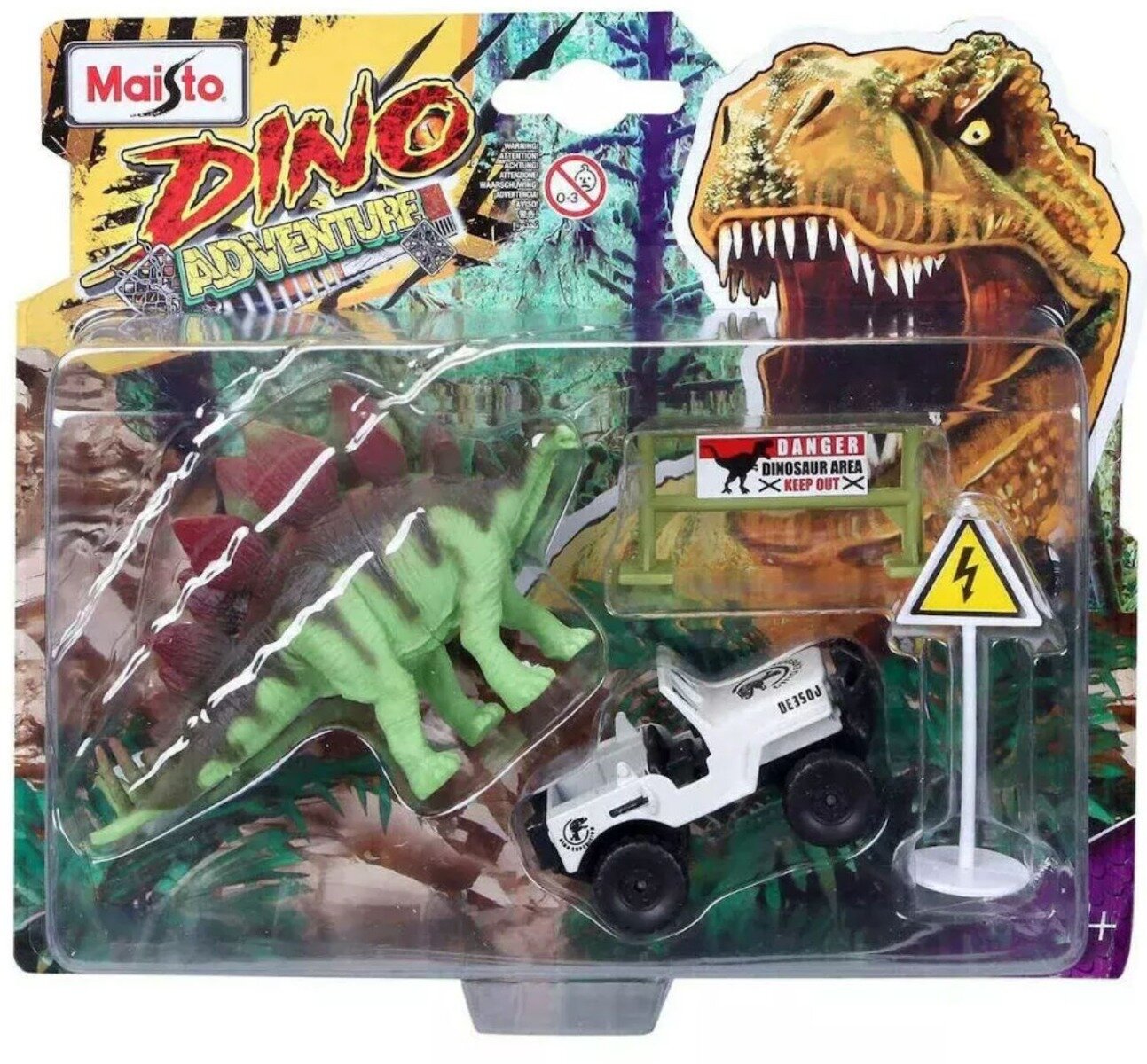 Maisto Set masinuta si figurina dinozaur Dino Adventure Alb