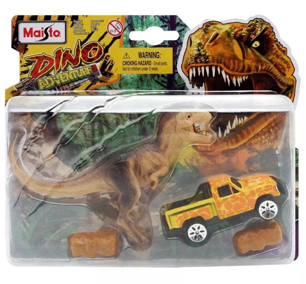 Maisto Set masinuta si figurina dinozaur Dino Adventure Galben