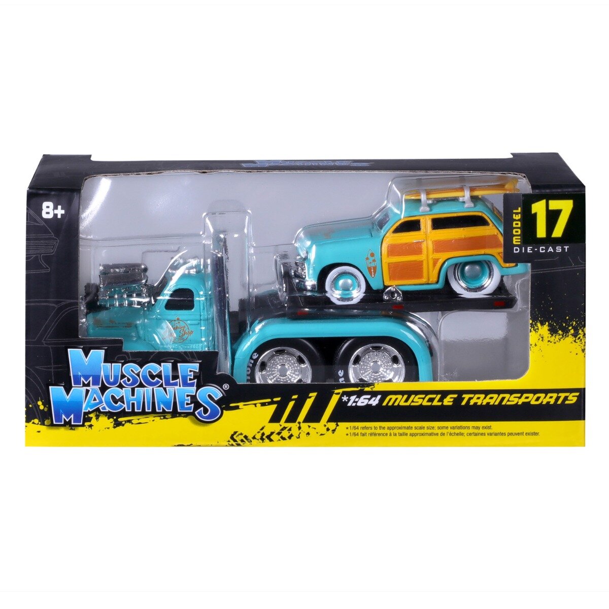 Maisto Transportator si masinuta Muscle Transports 1953 MACK B-61 Flatbed si 1950 Ford Woody 1:64