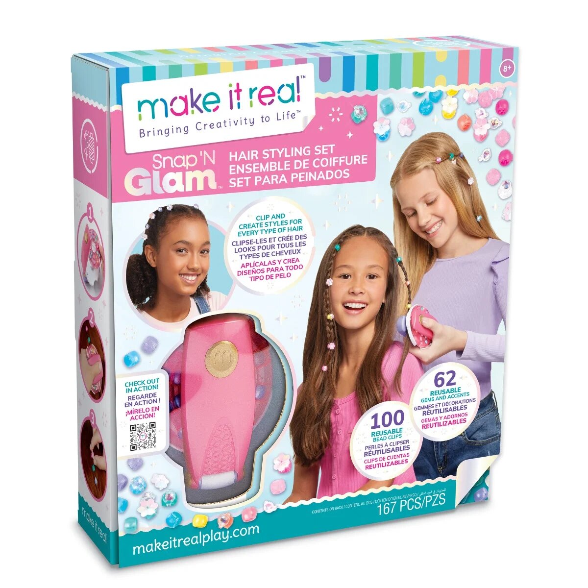 Make It Real Set aplicator si accesorii pentru par Snap N Glam Hair Styling 167 piese