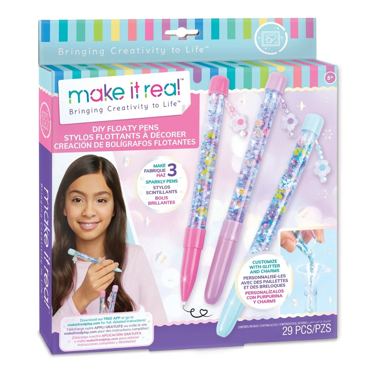 Make It Real Set de creat 3 pixuri cu sclipici Floaty Pens 29 piese
