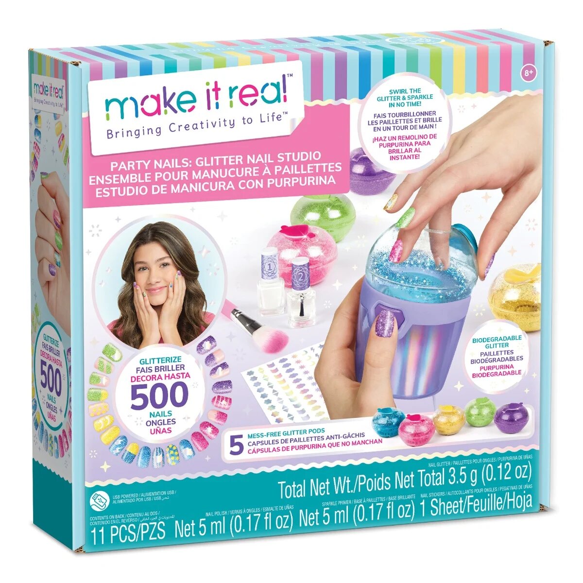 Make It Real Set manichiura cu sclipici Party Nails 11 piese