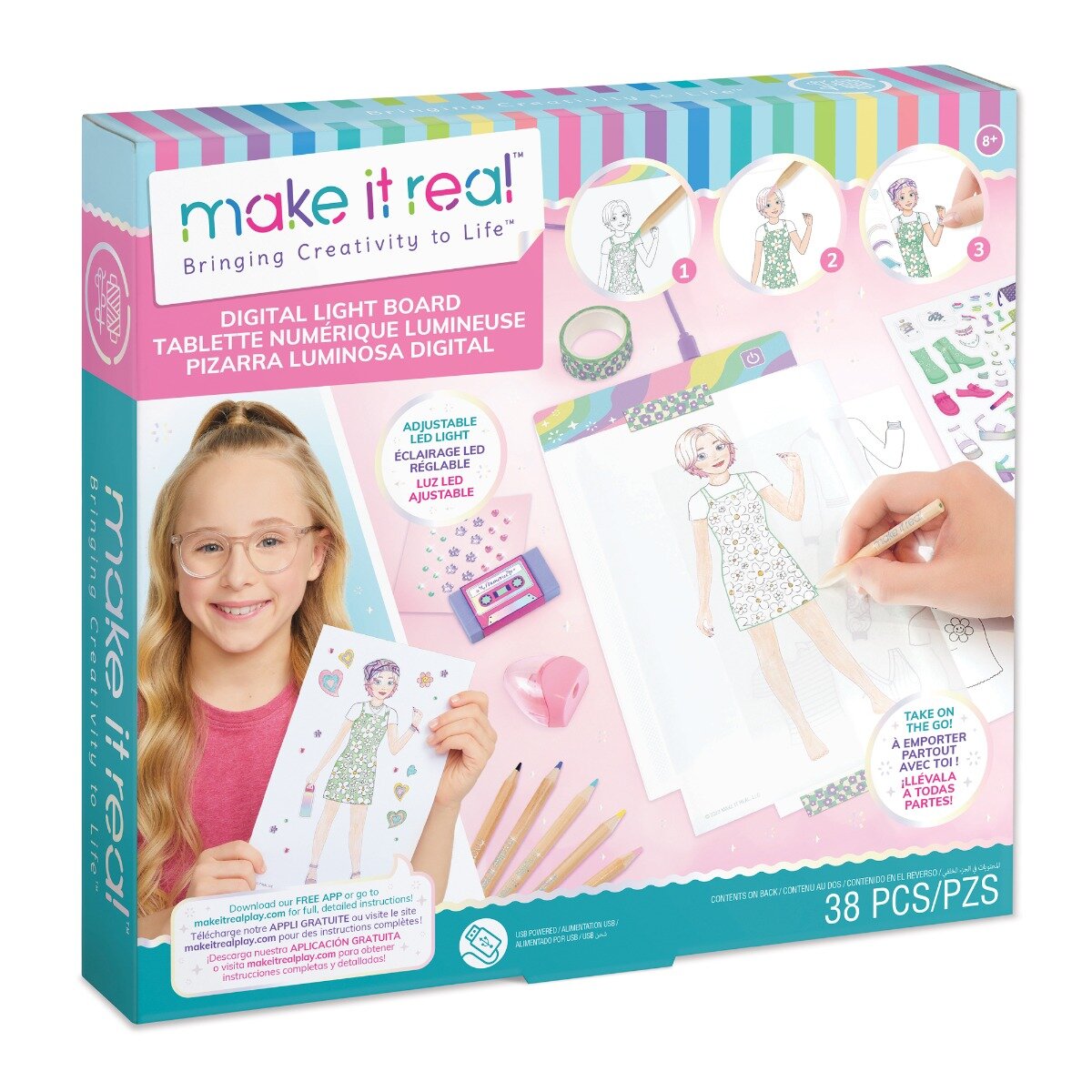 Make It Real Tabla cu lumina LED si sabloane 38 piese