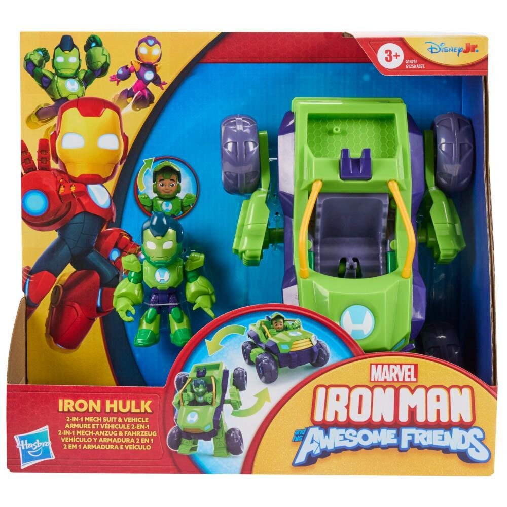 Marvel Set 2in1 figurina cu vehicul Iron Man And His Awesome Friends Iron Hulk G1475