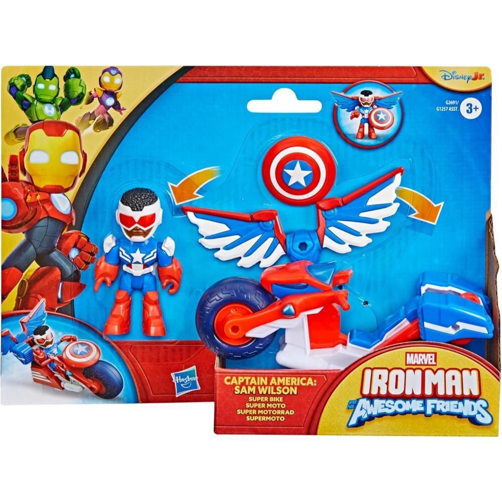 Marvel Set figurina cu vehicul Iron Man And His Awesome Friends Captain America Super Bike G2691