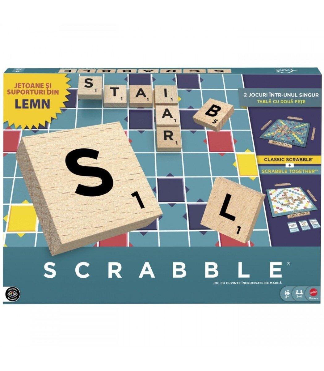 Mattel Games Joc de societate Scrabble cu piese din lemn In Limba Romana JLJ65