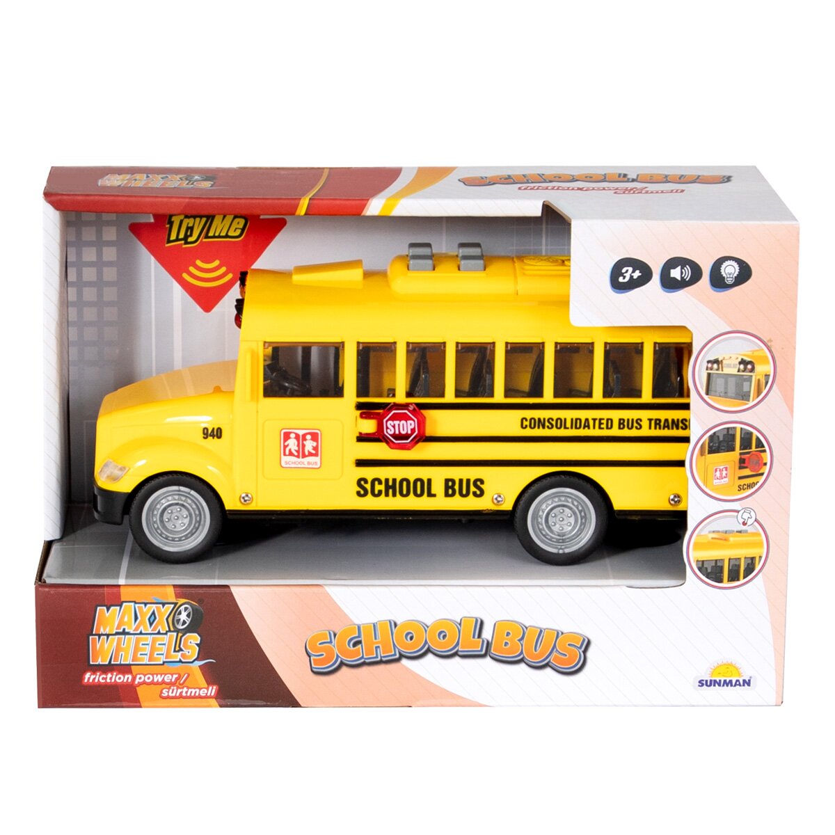 Maxx Wheels Autobuz scolar cu lumini si sunete 20 cm