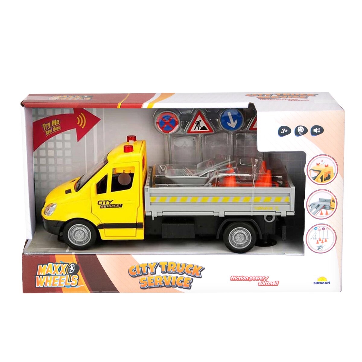 Maxx Wheels Camion de asistenta rutiera cu semne de circulatie Galben 25 cm