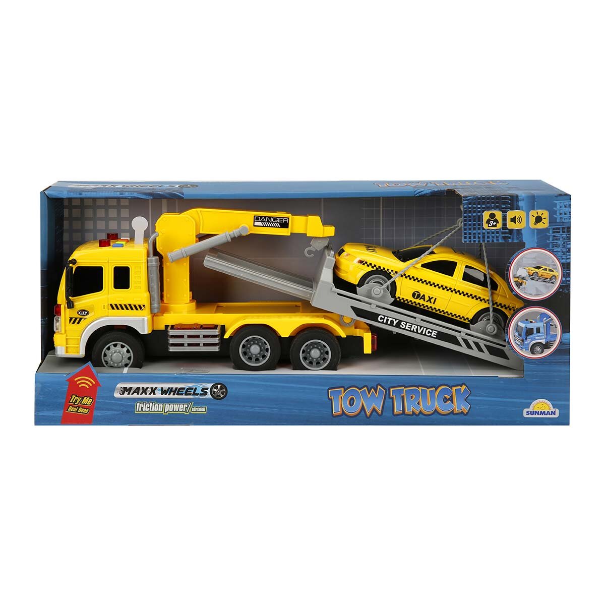 Maxx Wheels Camion de tractat cu lumini si sunete Taxi 1:16 Galben