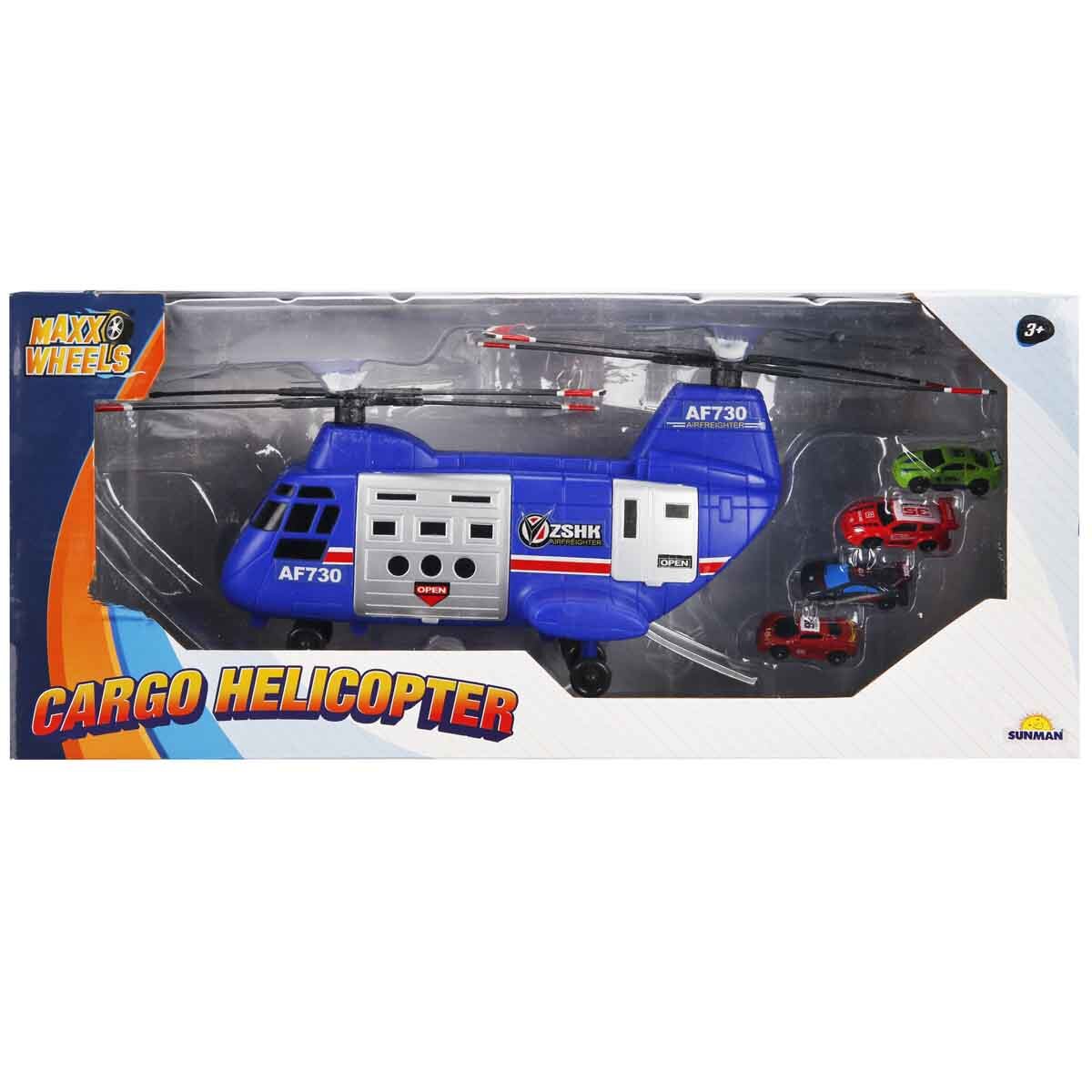 Maxx Wheels Elicopter de marfa cu 4 mini vehicule Albastru
