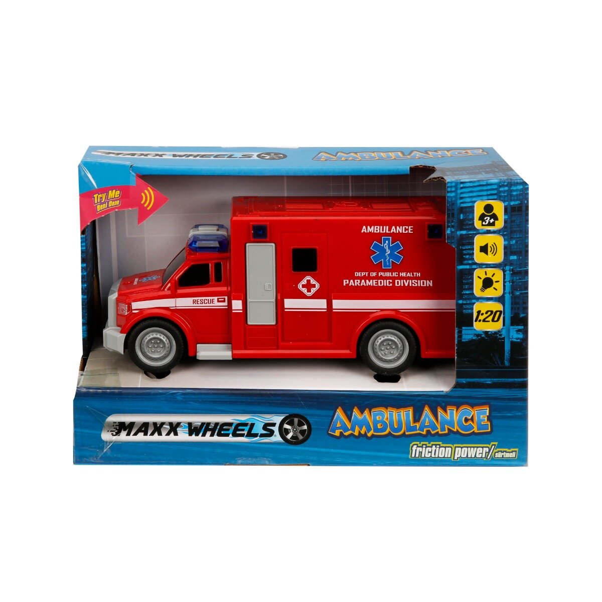 Maxx Wheels Masina de ambulanta cu lumini si sunete 1:20 Rosu