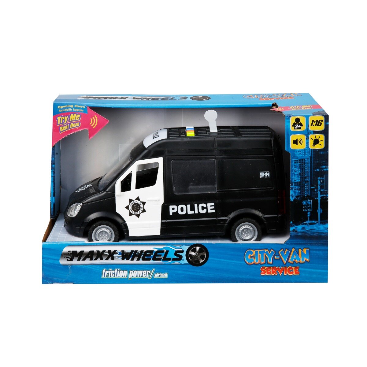 Maxx Wheels Masina de politie cu lumini si sunete 1:16 Negru