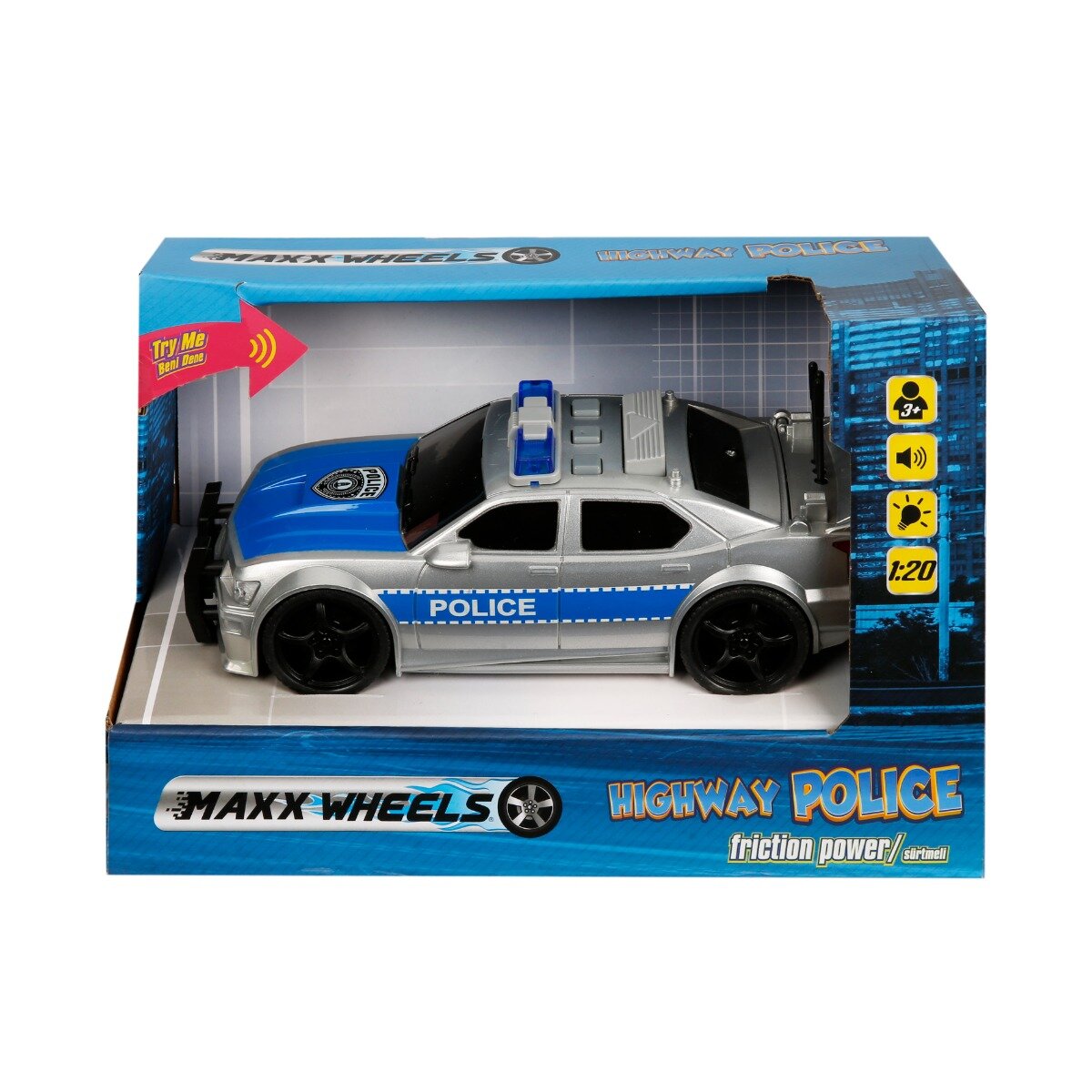 Maxx Wheels Masina de politie cu lumini si sunete 1:20 Gri