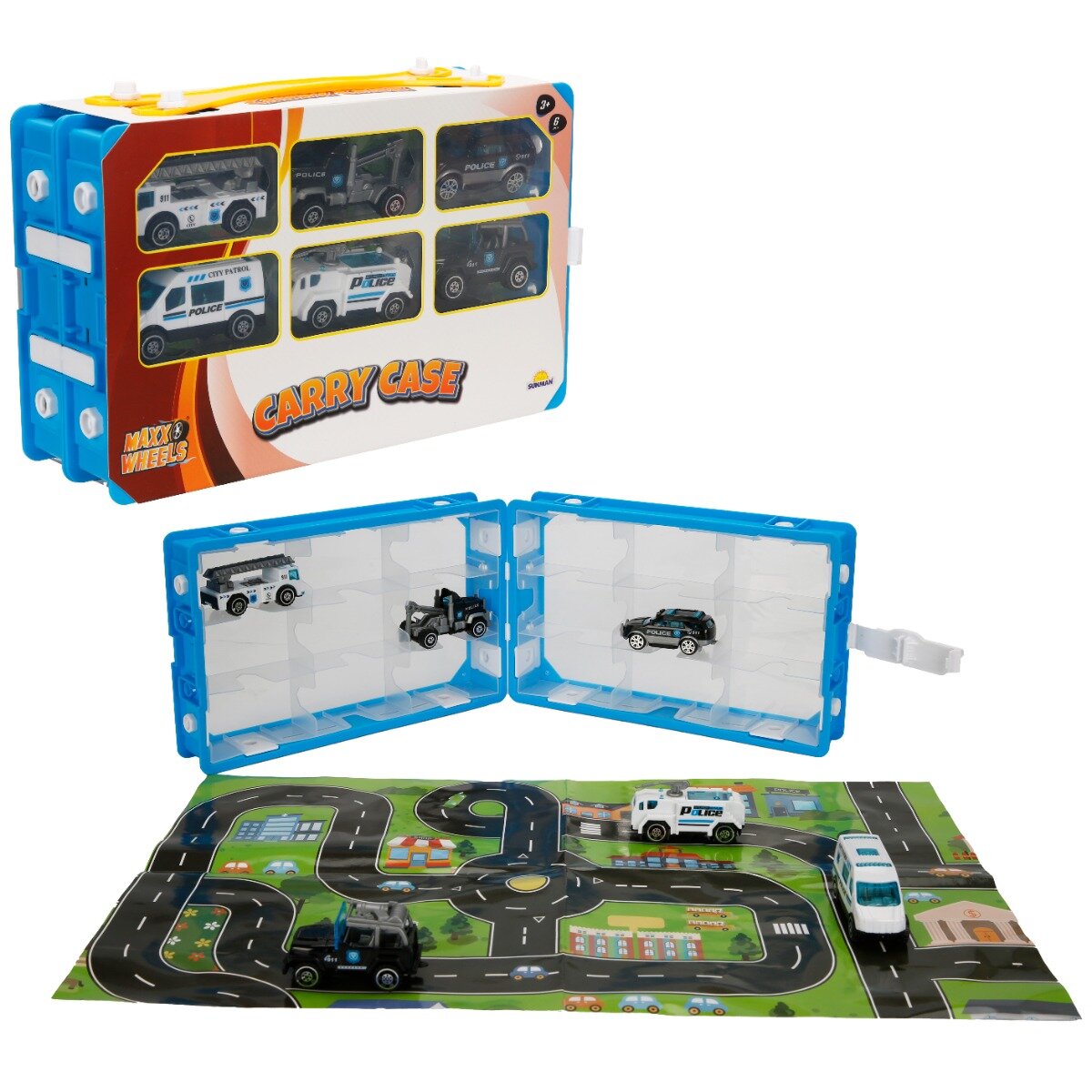 Maxx Wheels Set 6 vehicule si harta orasului Carry Case 1:64