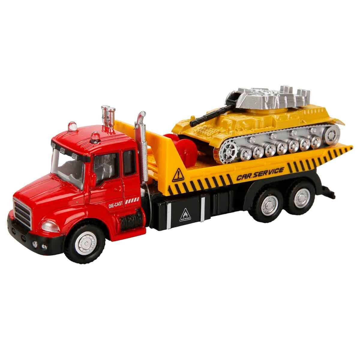 Maxx Wheels Set camion transportator cu tanc Rosu 16 cm