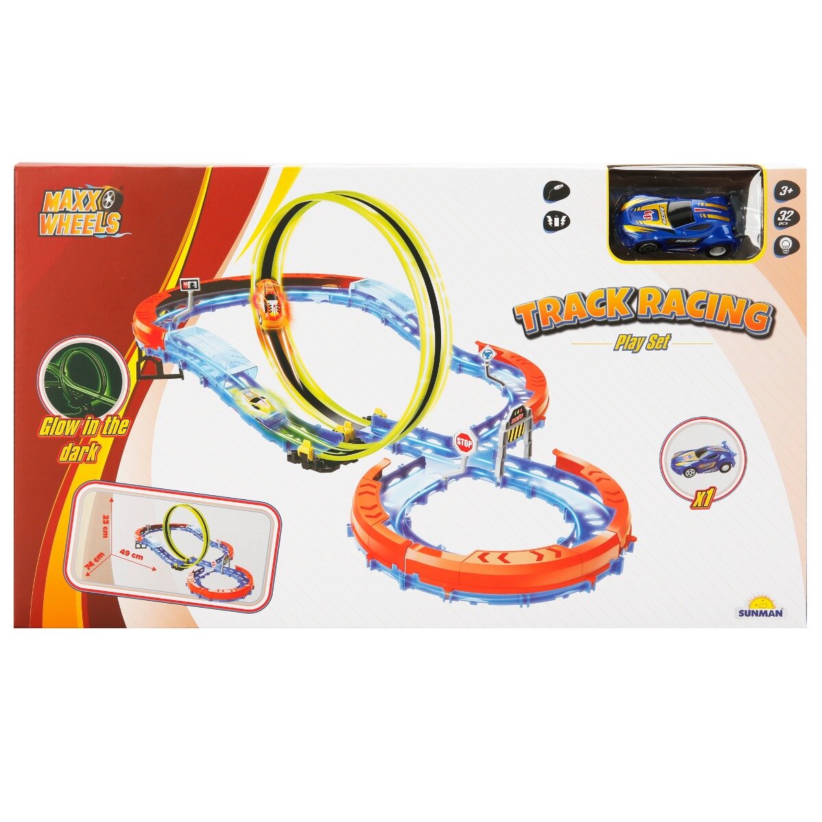 Maxx Wheels Set pista de lansare cu masinuta Glow in the Dark