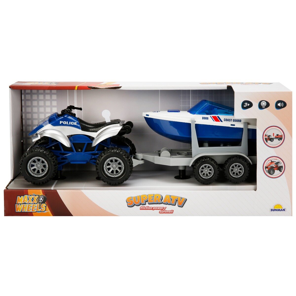 Maxx Wheels Set Super ATV cu remorca si barca Albastru