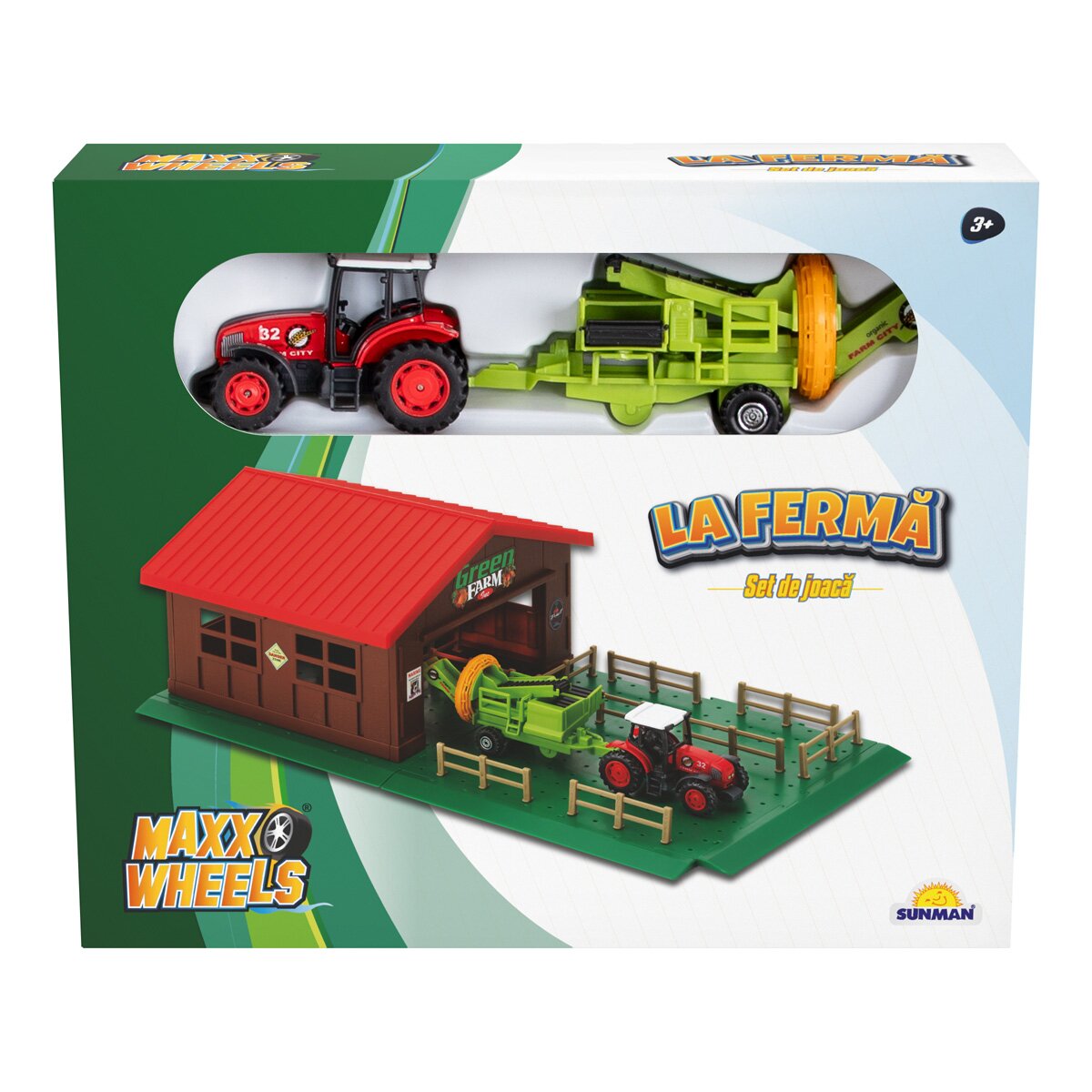 Maxx Wheels Set tractor cu garaj la ferma