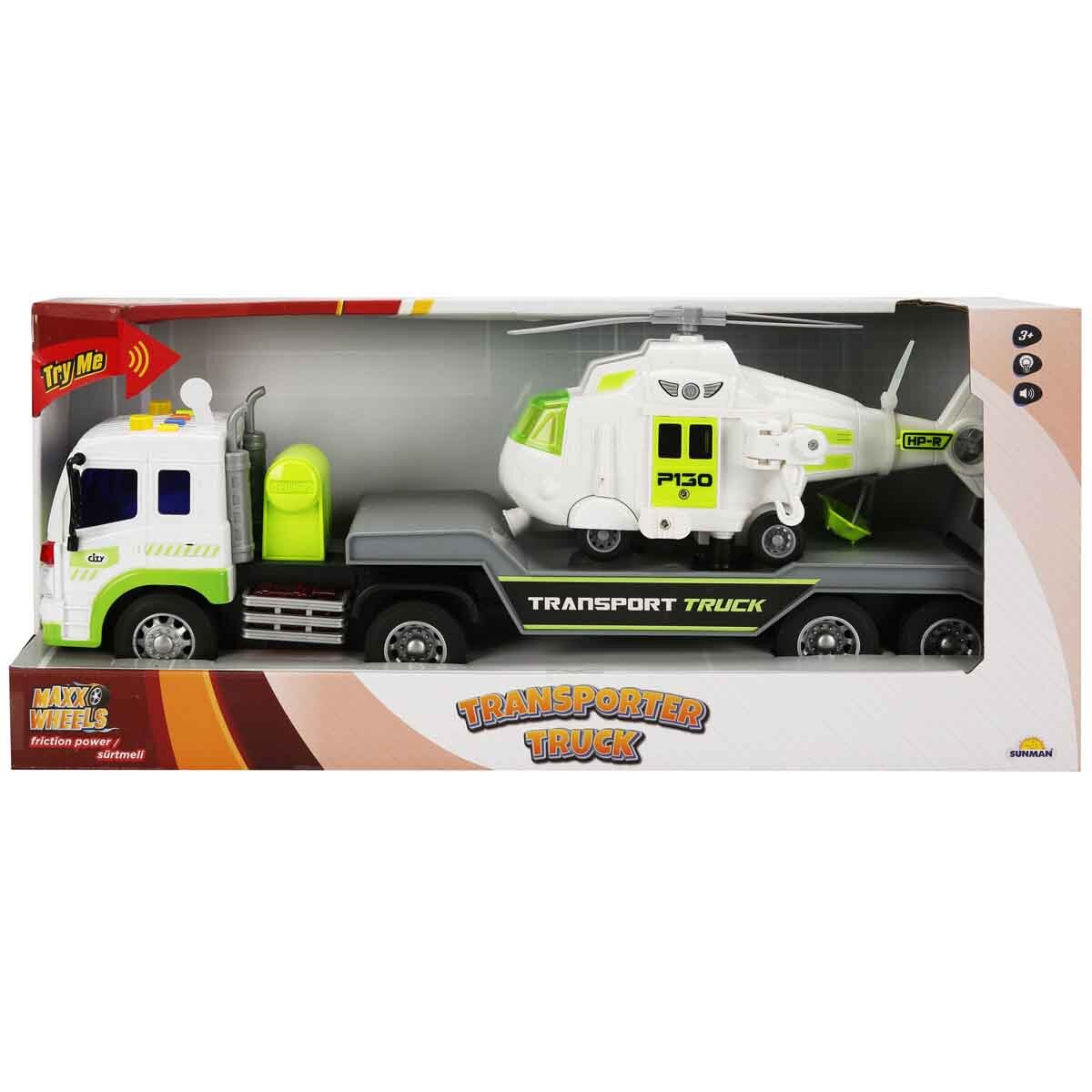 Maxx Wheels Set transportator cu elicopter Alb 1:16