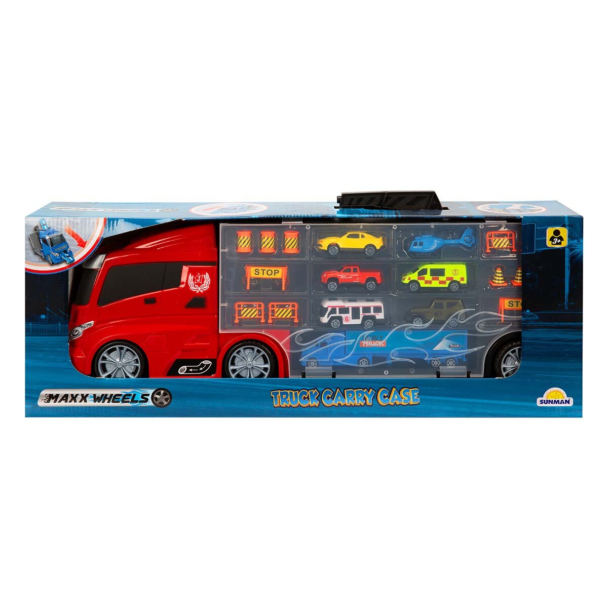 Maxx Wheels Transportator cu 7 masini si 12 semne circulatie Rosu 60 cm