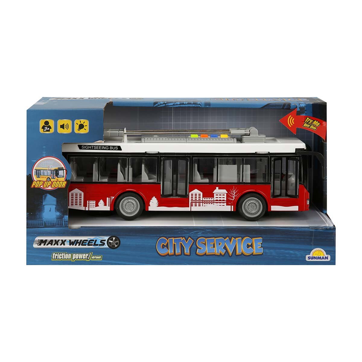 Maxx Wheels Troleibuz cu lumini si sunete City Service 1:16 Rosu
