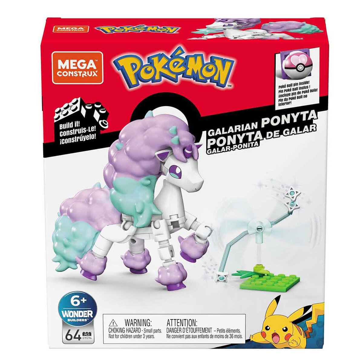 Mega Bloks Set de construit Mega Blocks Pokemon Galarian Ponyta 64 piese GYG94