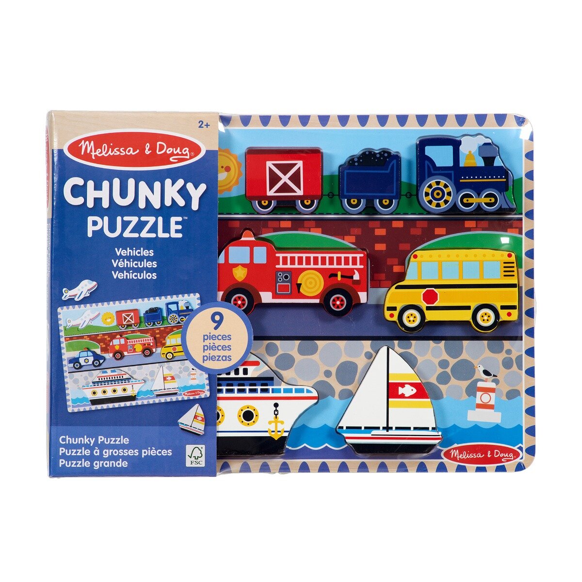 Melissa & Doug Puzzle din lemn Vehicule 9 piese