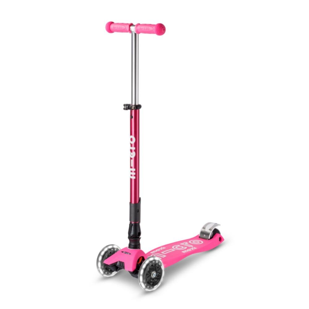 MICRO Trotineta pliabila cu 3 roti si lumini LED Maxi Deluxe Shocking Roz