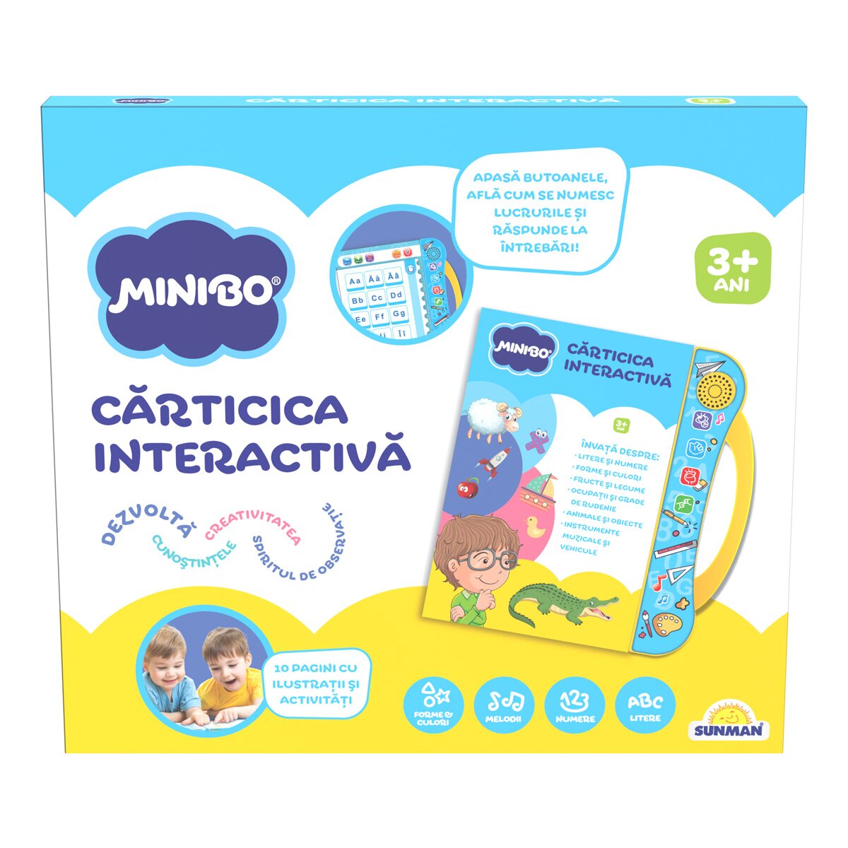 Minibo Carticica interactiva 10 pagini cu ilustratii si activitati