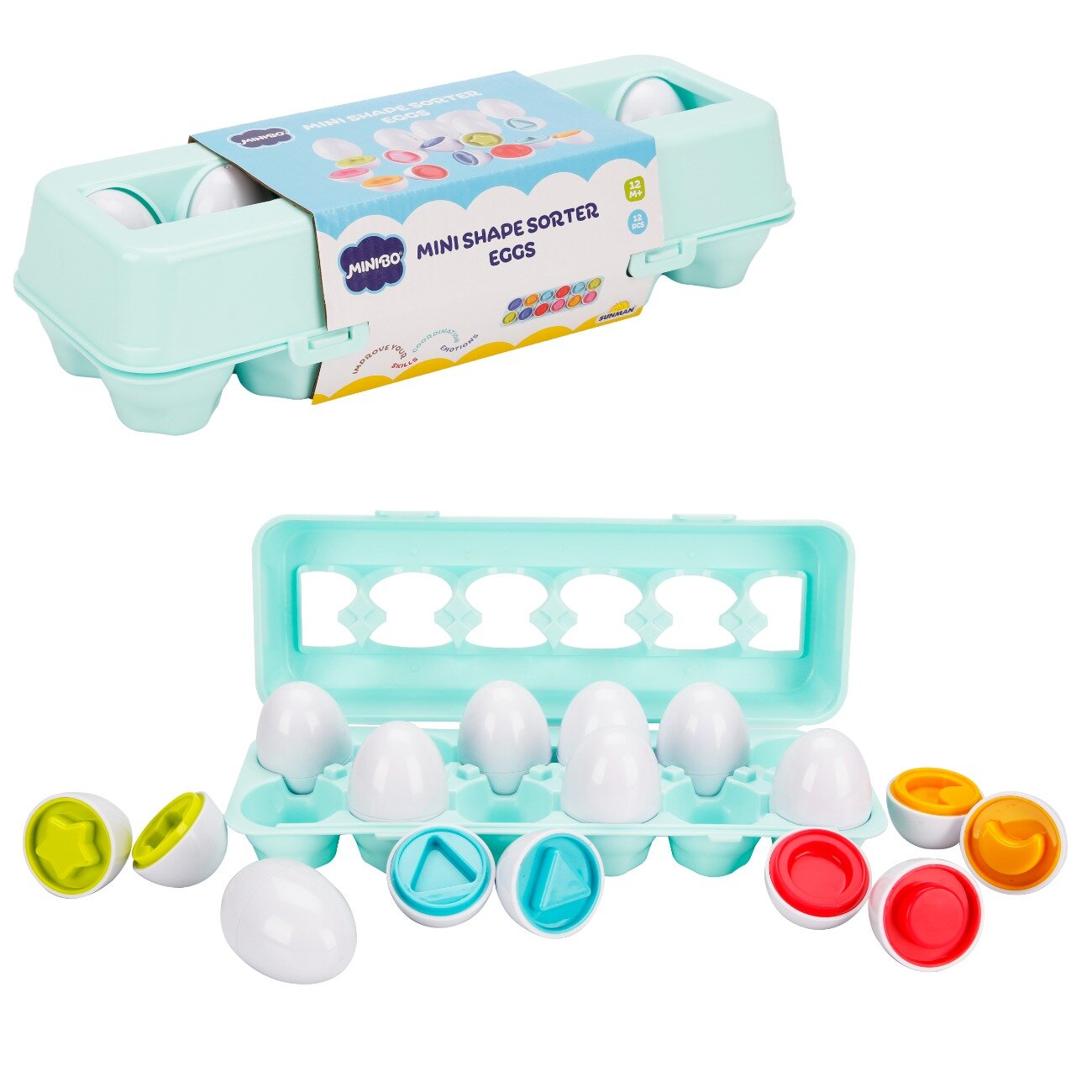 Minibo Jucarie bebelusi Oua cu forme geometrice 24 piese