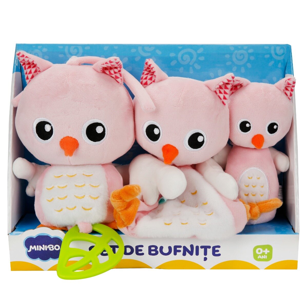 Minibo Set 3 bufnite prietenoase de plus Roz
