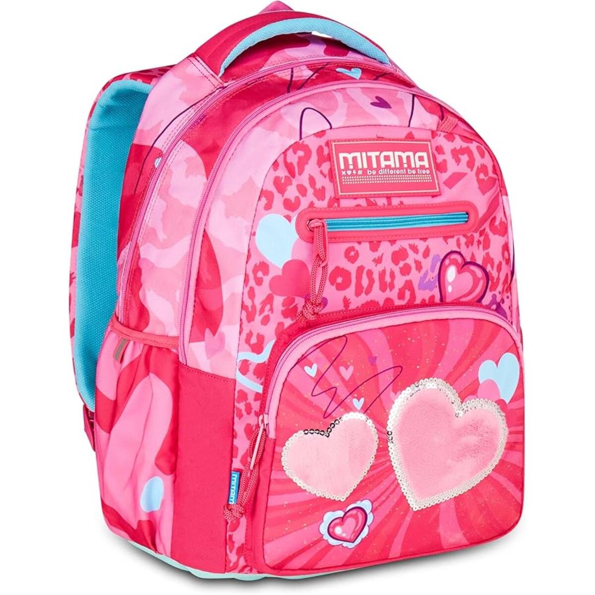 Mitama Ghiozdan cu 3 compartimente New Plus Furry Pink